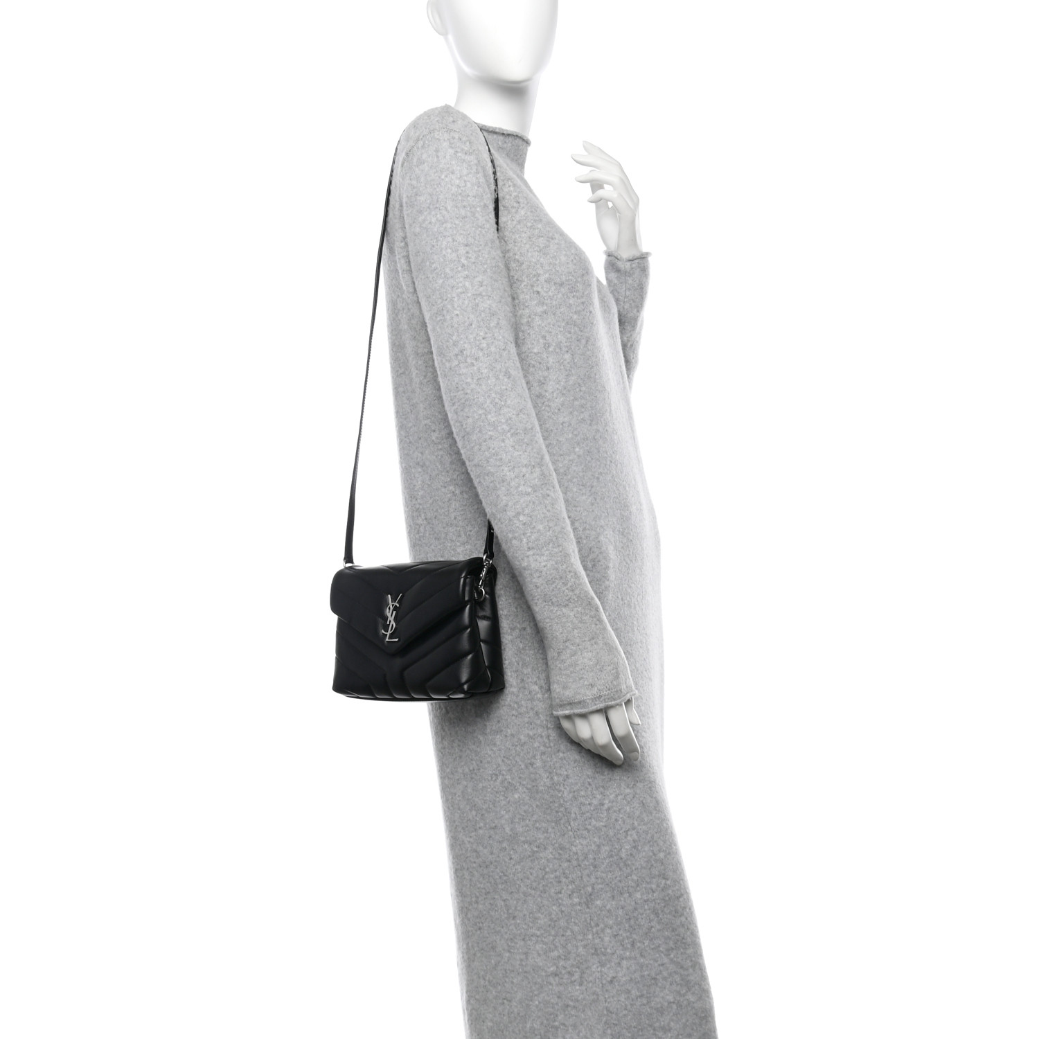Calfskin Y Quilted Monogram Toy Loulou Crossbody Bag Black