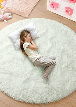 Pink Fluffy Circle Rug for Kids